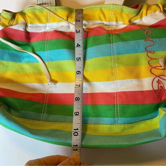 O’ Neill striped colorful rainbow Kelly green beach bag canvas tote - Picture 3 of 12